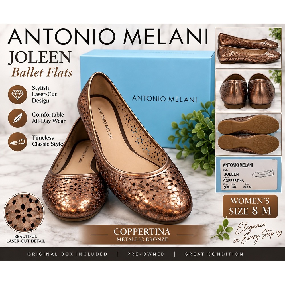 Antonio Melani Joleen Ballet Flats Metallic Bronze Laser Cut Floral Shoes 8M